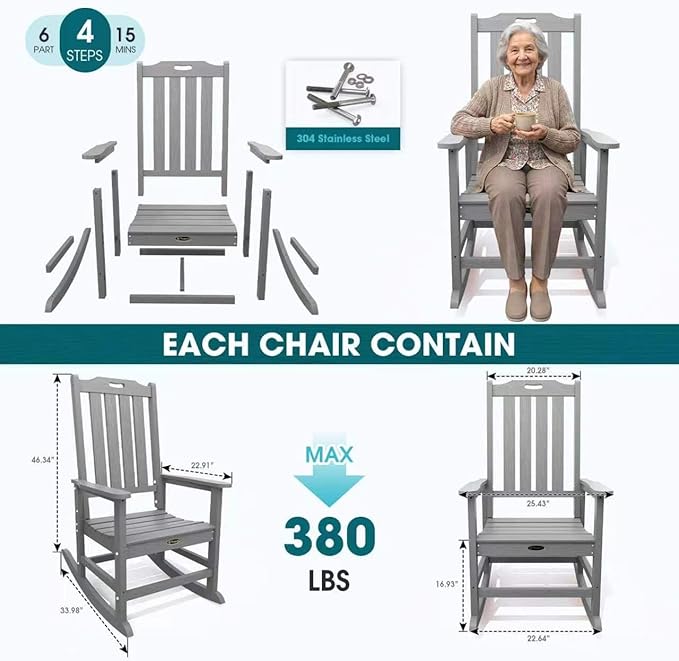 THOEOE Oversized Rocking Chair Set of 4, Outdoor Rocking Chair