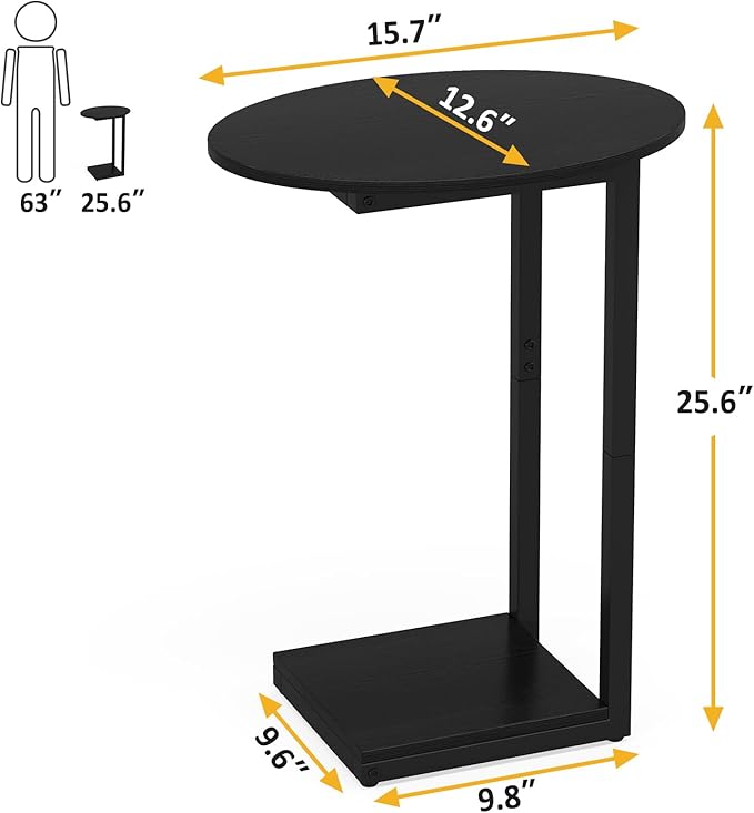 Hosfais Small Side Table End Table, C-Shaped Wood Coffee Table TV Tray