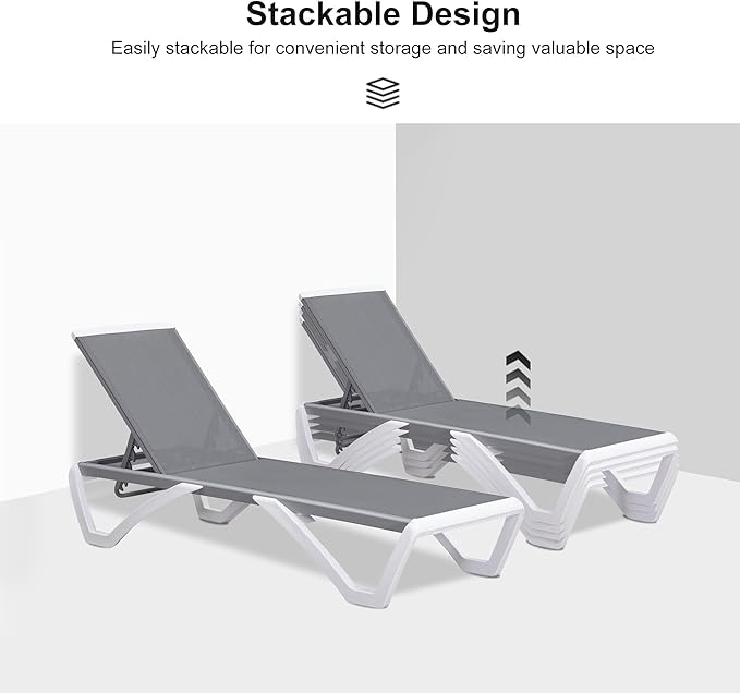 PURPLE LEAF Patio Chaise Lounge Chair Set of 3 Outside Aluminum Plastic
