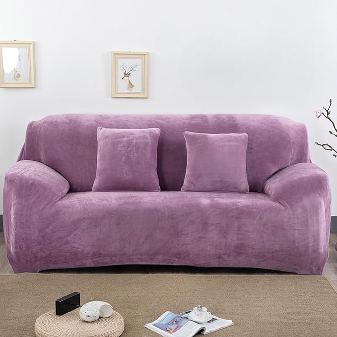 vctops 4 Seater Velvet Plush Stretch Sofa Slipcover 1-Piece Sofa Cover