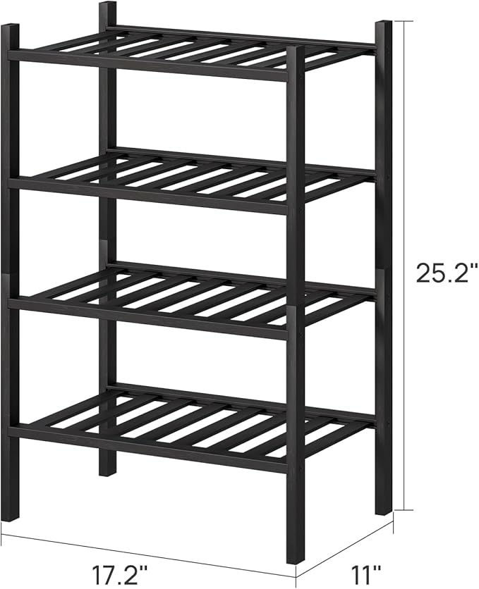 viewcare Black Small Shoe Rack for Entryway, 4-Tier Bamboo Shoe Organizer for