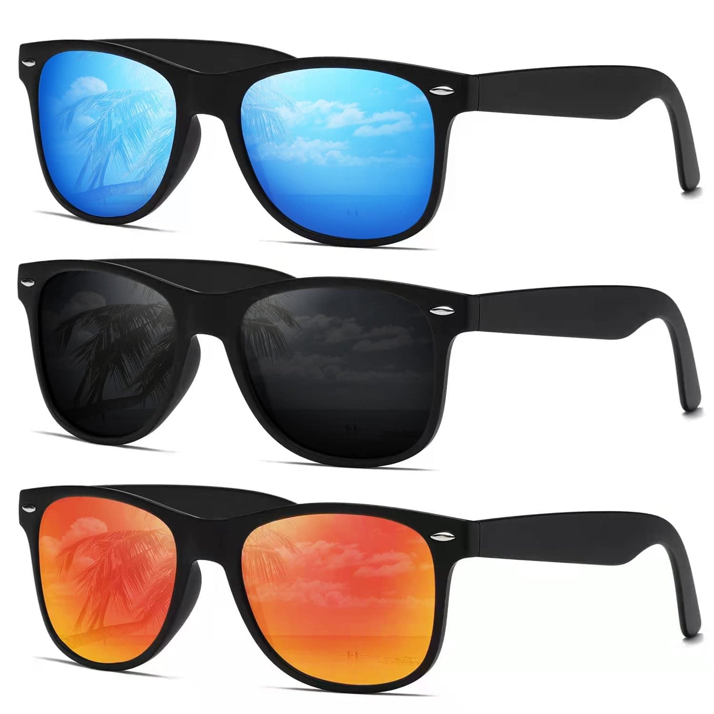 DEMIKOS Sunglasses Unisex Polarized Mens Sunglasses - Essential for Daily Life and Travel Mens Sunglasses (heihui+binlan+heibai), Blue, Medium
