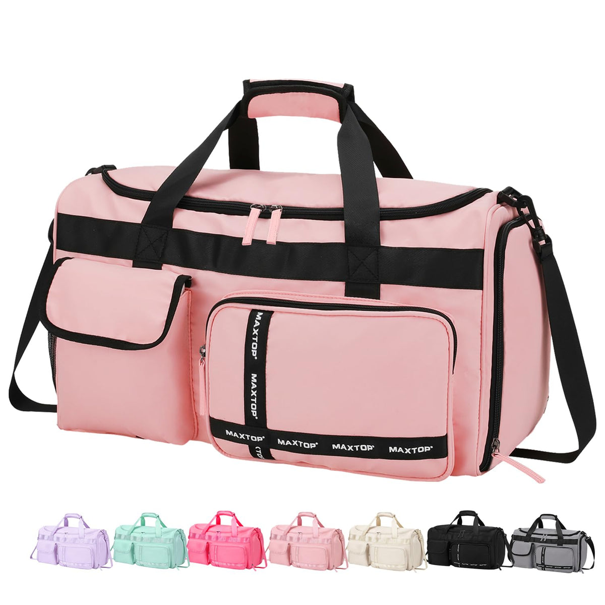 MAXTOP Gym Bag for Women Travel Duffle Carry On Tote Weekender Bag Large Capacity Pink Overnight Bag With Shoe Compartment Gym Tote with Dry and Wet Separation