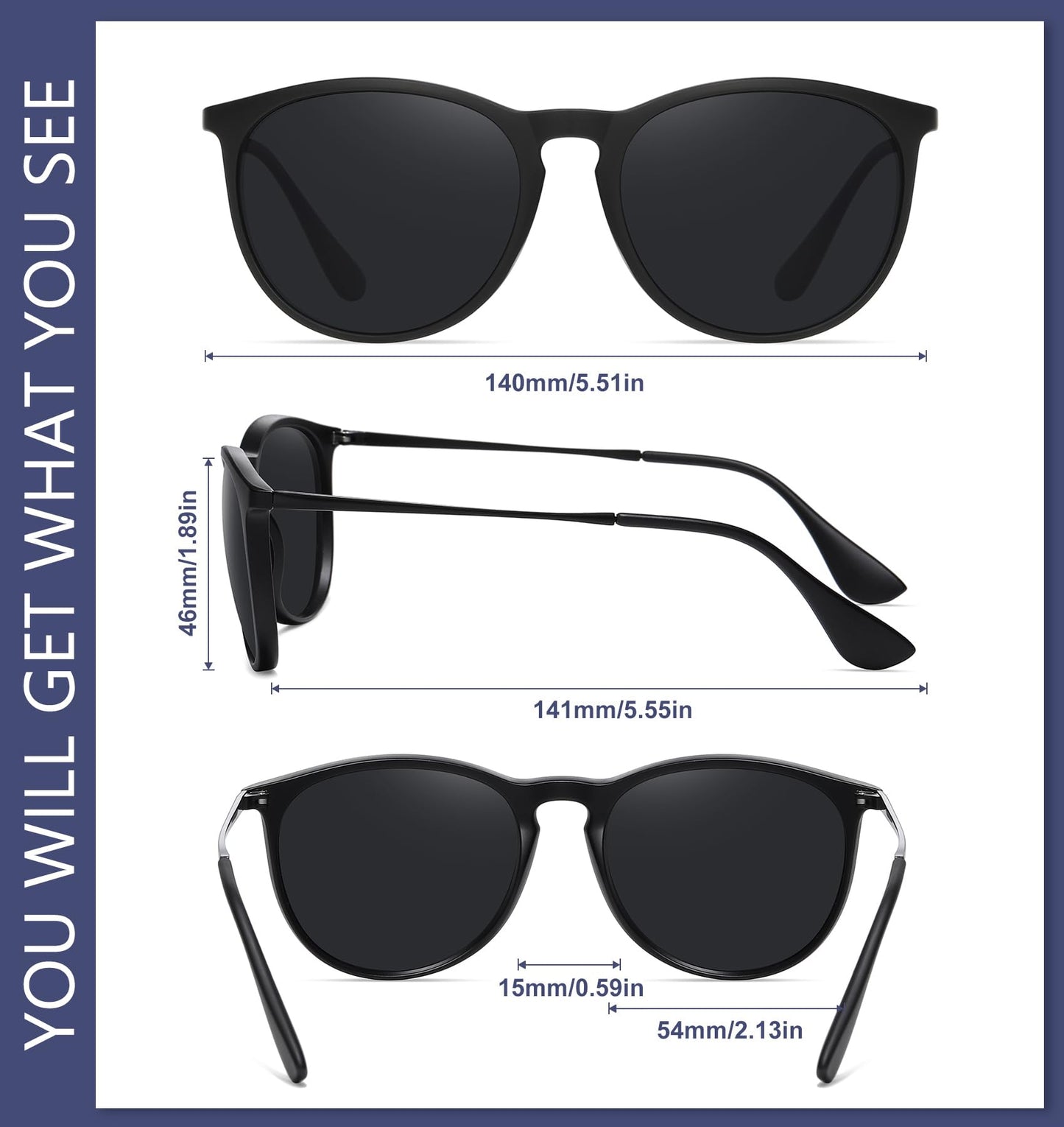 WOWSUN Polarized Sunglasses womens trendy 2025 glasses- Vintage Retro Round (3Pack)