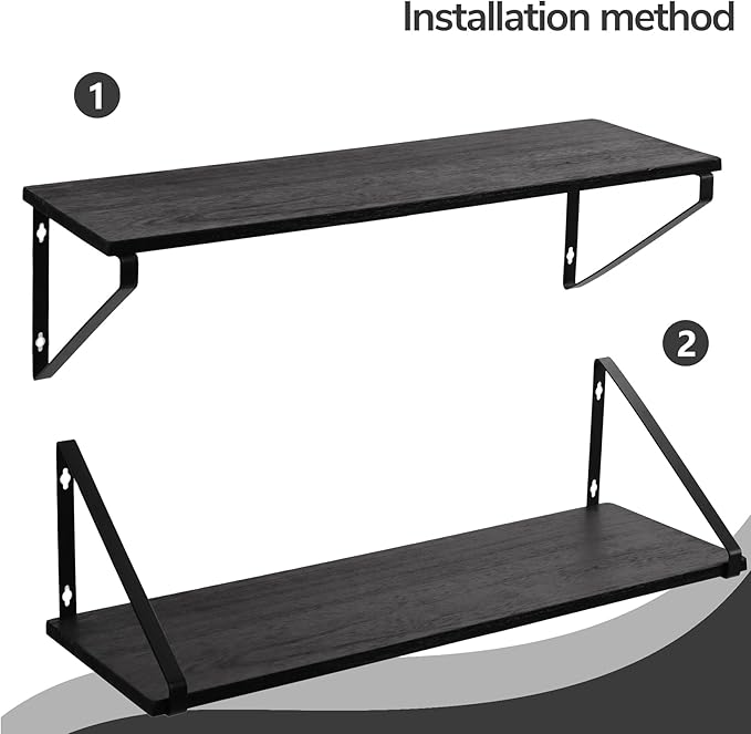 BAMEOS 24X8 Floating Shelves Rustic Wood Wall Shelf Set of 3, Bookshelf