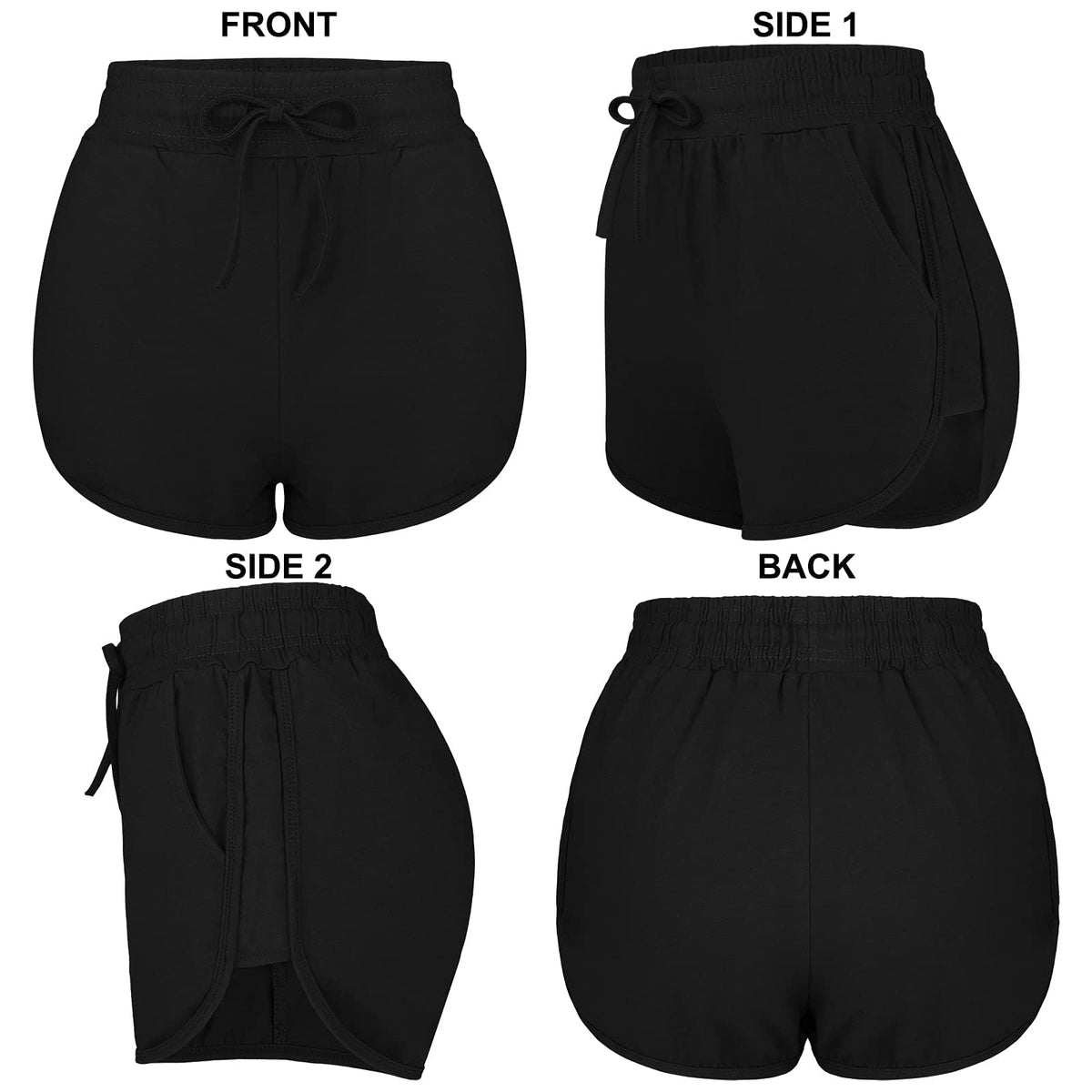 URATOT 2 Pack Cotton Yoga Short Women Summer Running Gym Sports Waistband Shorts with Pockets Black,Dark Grey