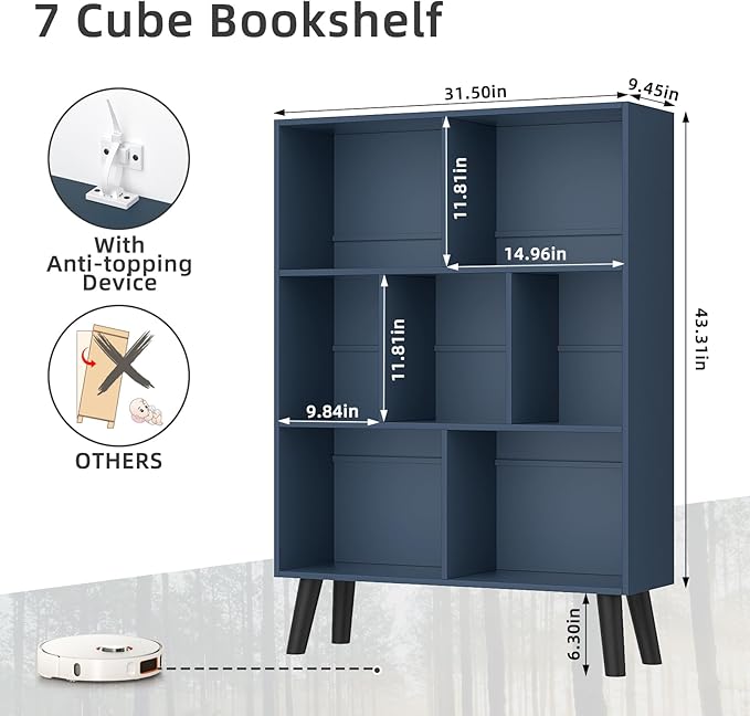 YAHARBO Blue Bookshelf, 3 Tier Book Shelf