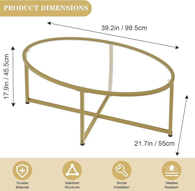 Wolawu Coffee Table Gold Oval Glass Coffee Tables