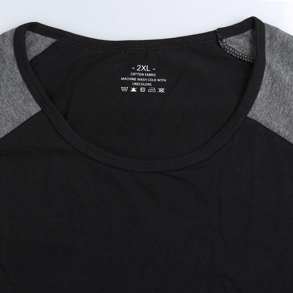 Mens Muscle Cut Raglan T Shirts with 3/4 Sleeve Fitness Workout Tops Black-Dark Grey L