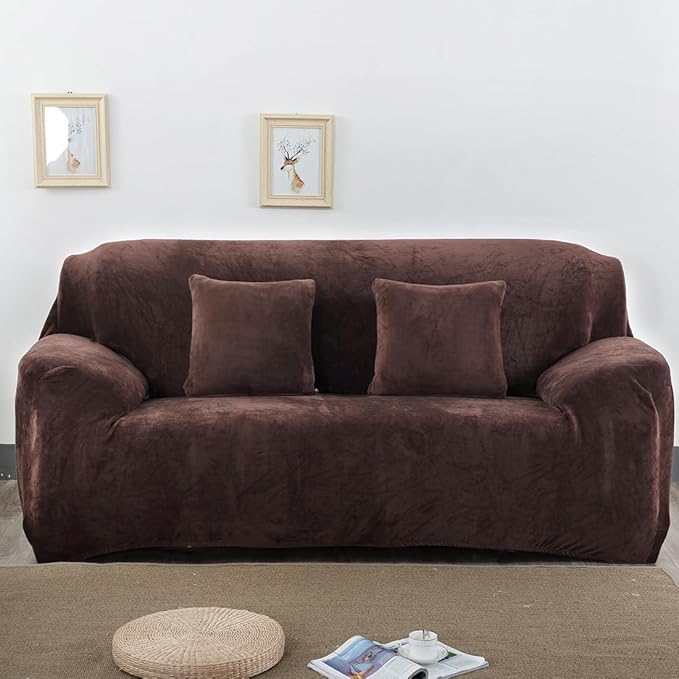 vctops 4 Seater Velvet Plush Stretch Sofa Slipcover 1-Piece Sofa Cover