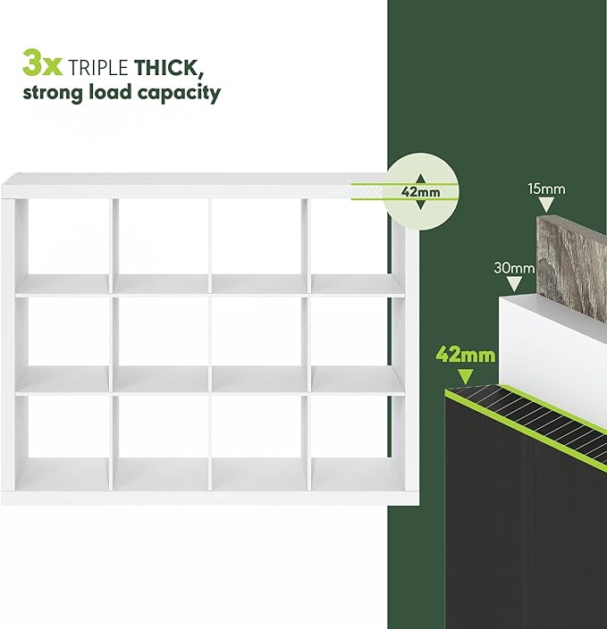 Furinno Cubicle Book Shelf, 12-Cube Bookshelf, Triple Thick Frame Cube Storage