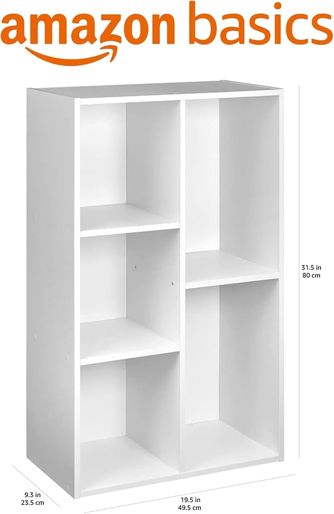 Amazon Basics 5 Cube Storage Organizer Bookcase, Sturdy Shelves