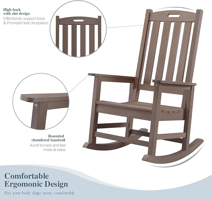 Psilvam Oversized Outdoor Rocking Chair, HDPE Porch Rocker Chairs