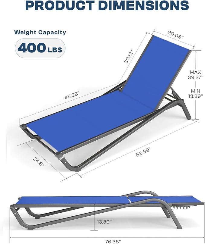 Patio Chaise Lounge Chairs Set of 4, All-Weather Aluminum Pool Loungers