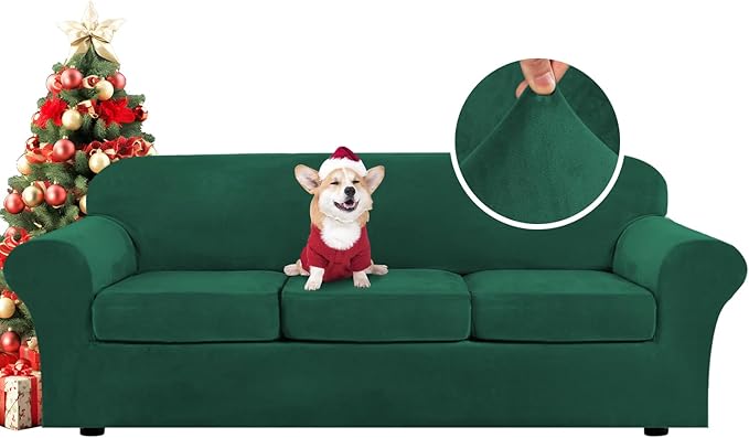 H.VERSAILTEX Modern Velvet Plush 4 Piece High Stretch Sofa Slipcover Furniture