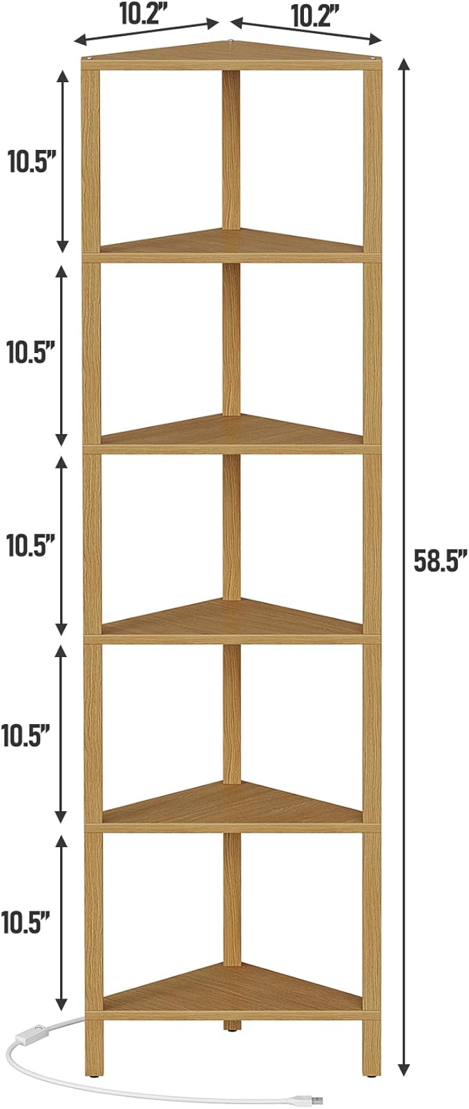TUTOTAK Corner Shelf with LED Light, 6-Tier Corner Bookshelf