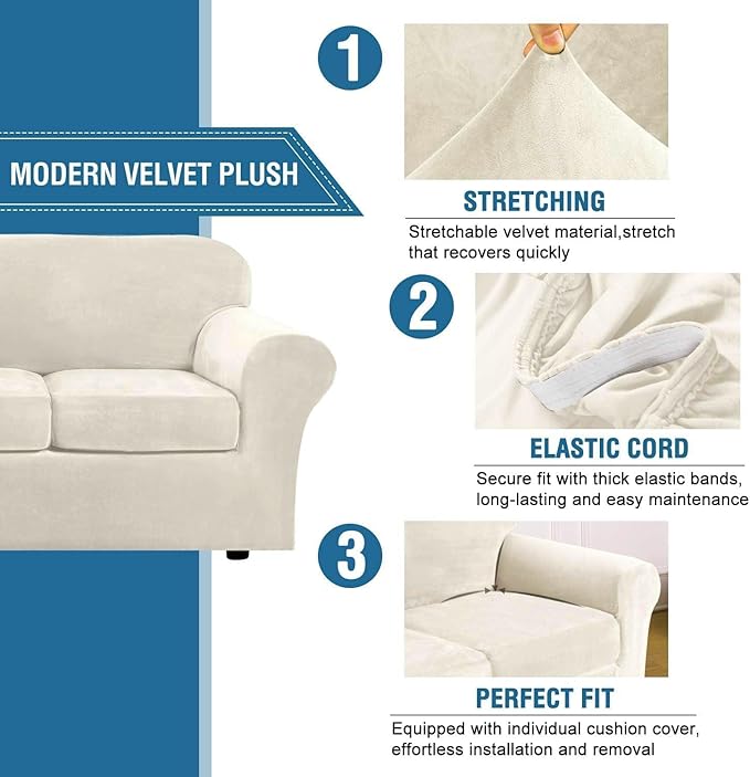 H.VERSAILTEX High Stretch Sofa Slipcover 4 Piece Cover Velvet Furniture