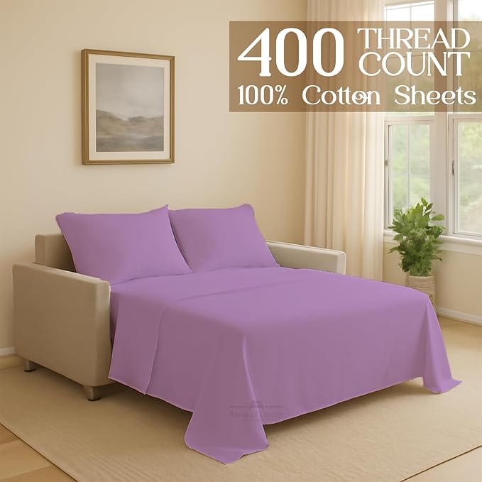 Sleeper Sofa Bed Sheet, 100% Cotton 400 Thread Count, 4 Piece Set, Deep Pocket