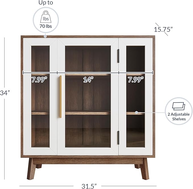 BELLEZE Set of 2 Sideboard 31 Inch Buffet Cabinet