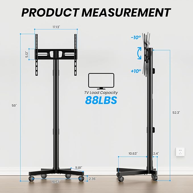 Mobile TV Cart Rolling TV Stand