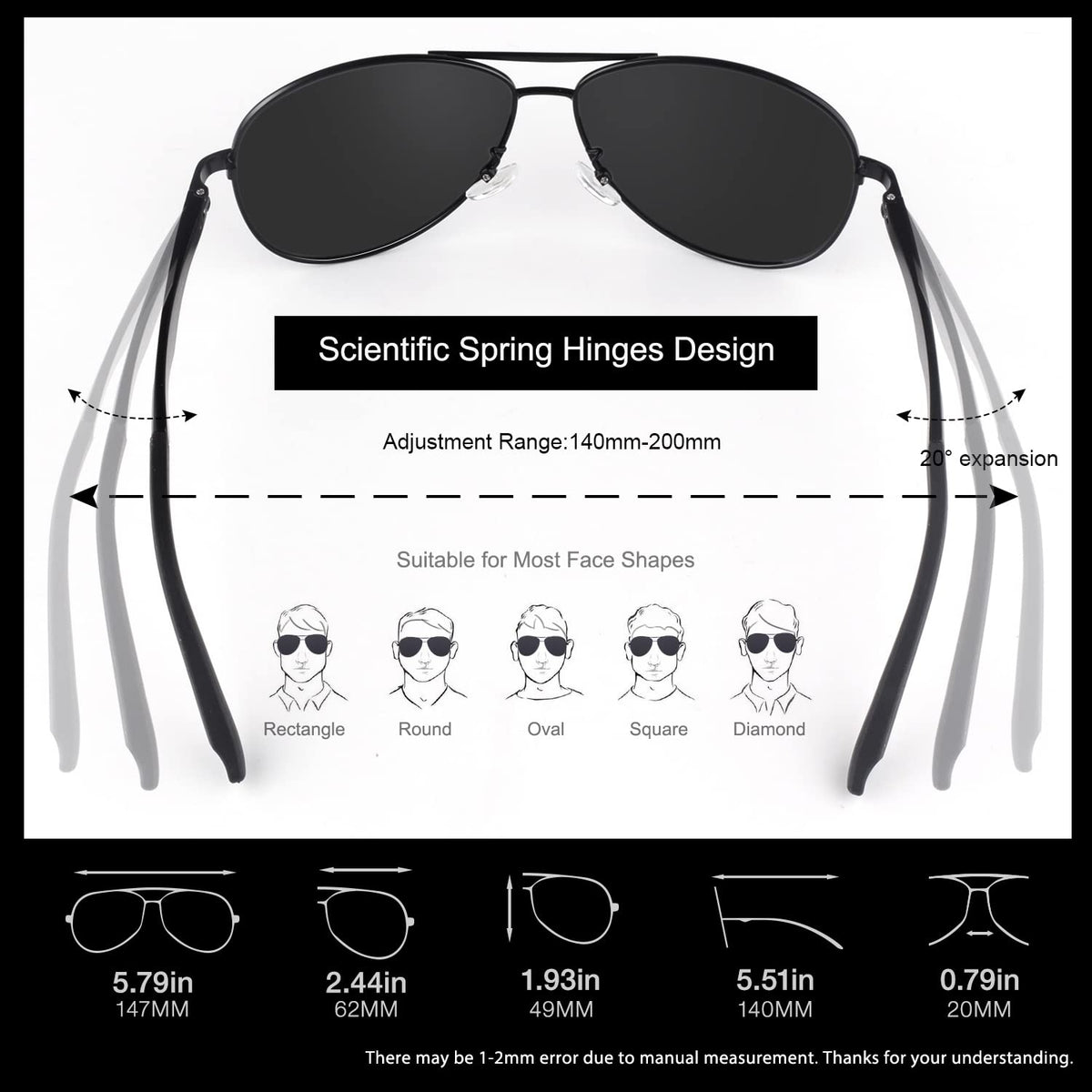 GQUEEN Classic Military Style Pilot Polarized Sunglasses Spring Hinges Al-Mg for Mens Womens MOS1