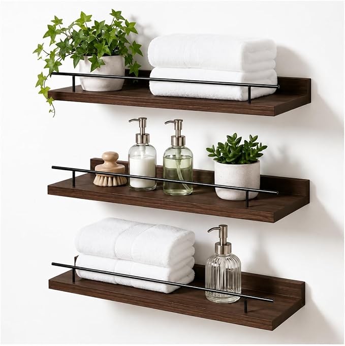 3-Piece Rustic Wood Floating Shelves