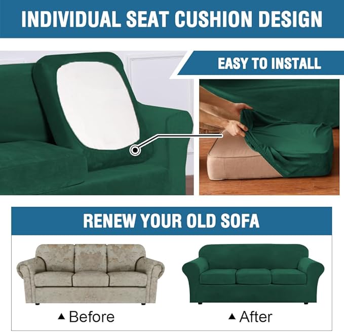 H.VERSAILTEX Modern Velvet Plush 4 Piece High Stretch Sofa Slipcover Furniture
