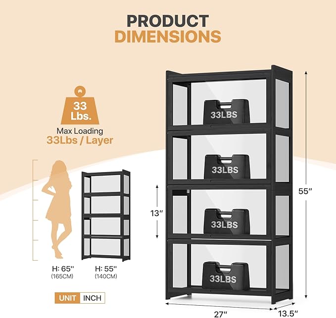 Magshion Display Cabinet with Acrylic Doors, 4-Tier Curio Cabinet