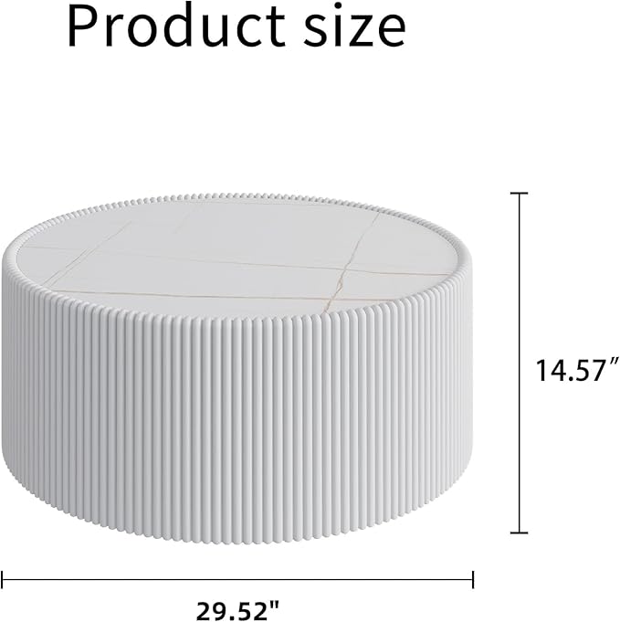 SSLine Round Drum Coffee Table Modern Sintered Stone Top Coffee Table in White