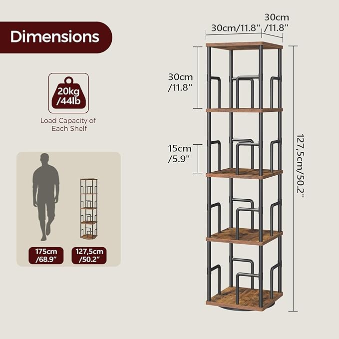 MAHANCRIS 4-Tier Rotating Bookshelf, Freestanding Corner Bookshelf, 360°
