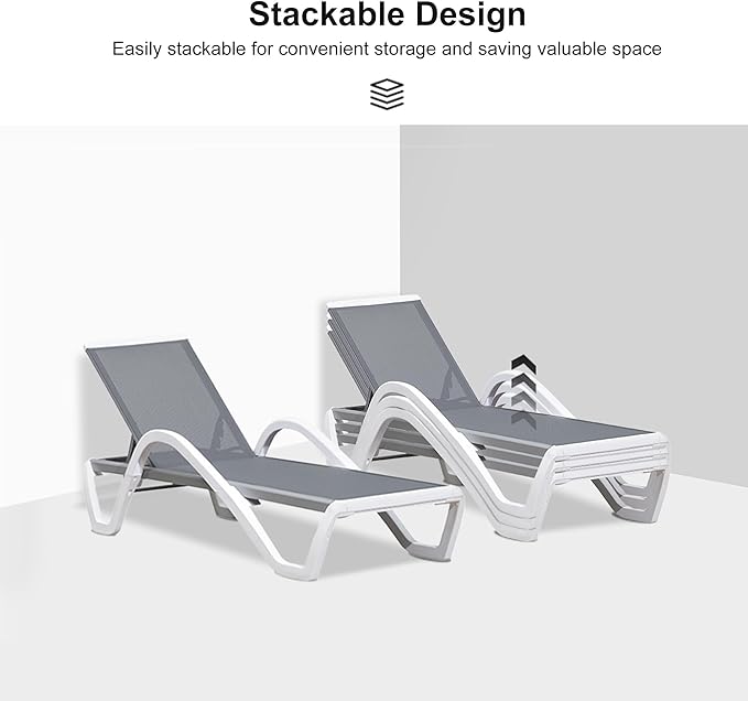 PURPLE LEAF Patio Chaise Lounge Chair Set Outside Aluminum Plastic Stackable