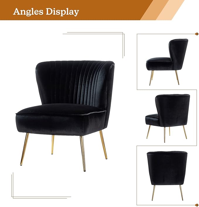 HULALA Home Velvet Accent Chair Set of 2, Modern Armless Upholstered Side Chair