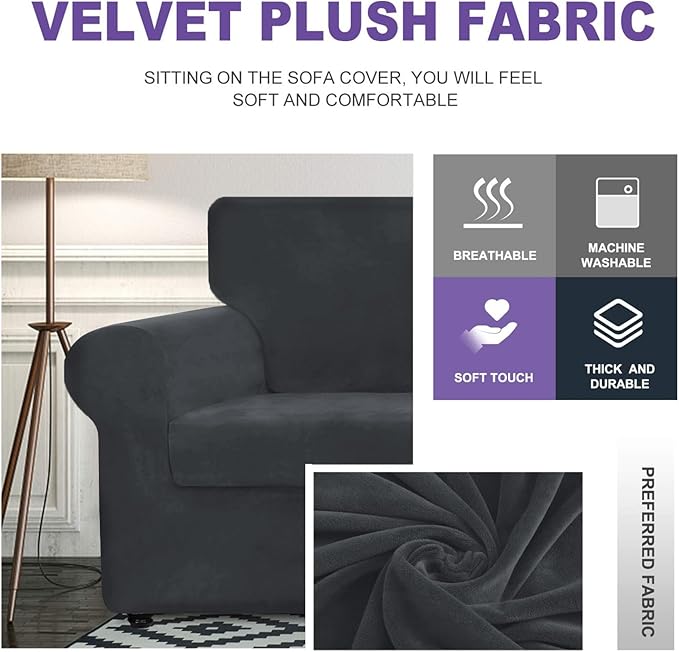 ZNSAYOTX Luxury Velvet Sofa Cover 3 Piece Stretch Loveseat Covers