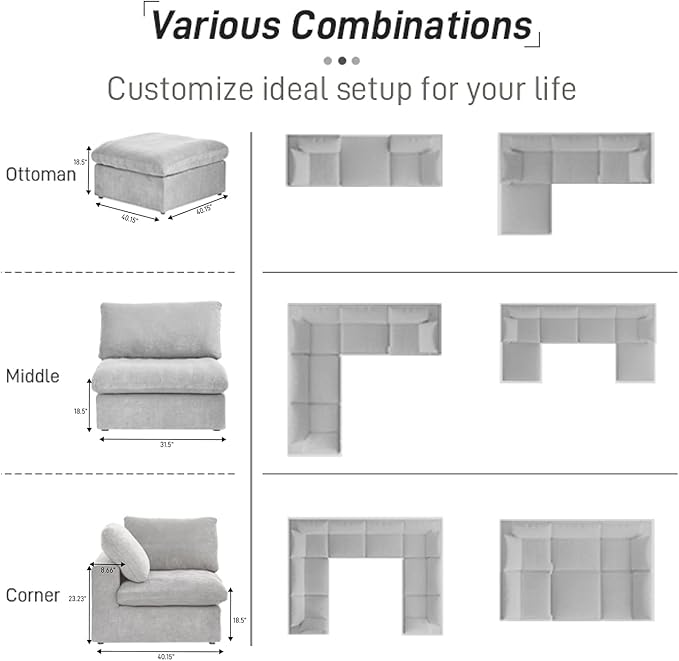 Cloud Modular Sectional Sofa Couch, 160.6" U Shaped Convertible Couches