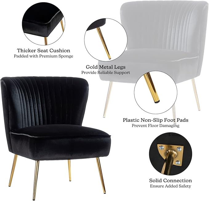 HULALA Home Velvet Accent Chair Set of 2, Modern Armless Upholstered Side Chair
