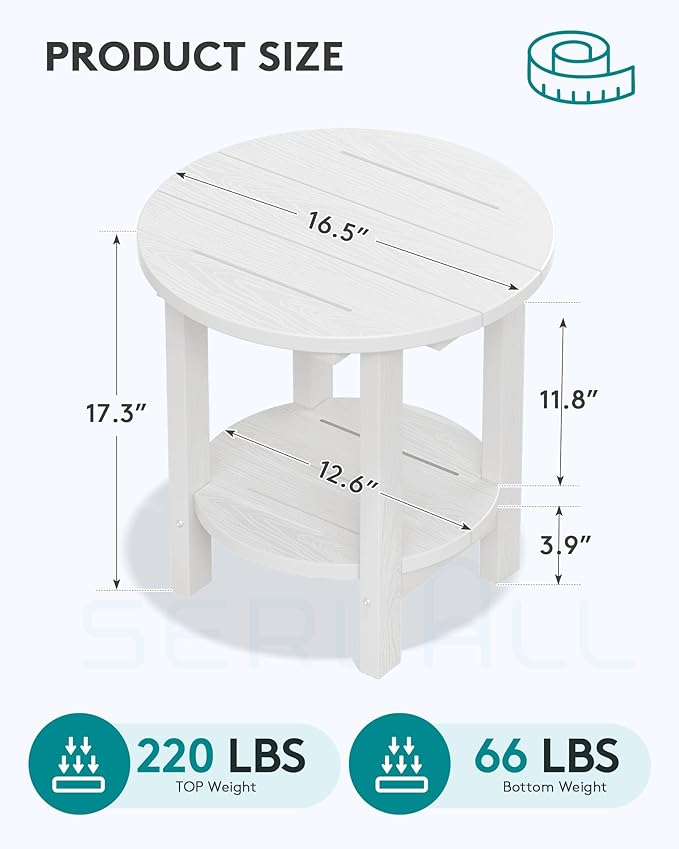 SERWALL Round Outdoor Side Table Set of 2, HDPE Small Adirondack Double End