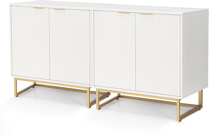 EYYTHUNG Fluted Storage Cabinets Set of 2, Sideboard Buffet Cabinet Accent
