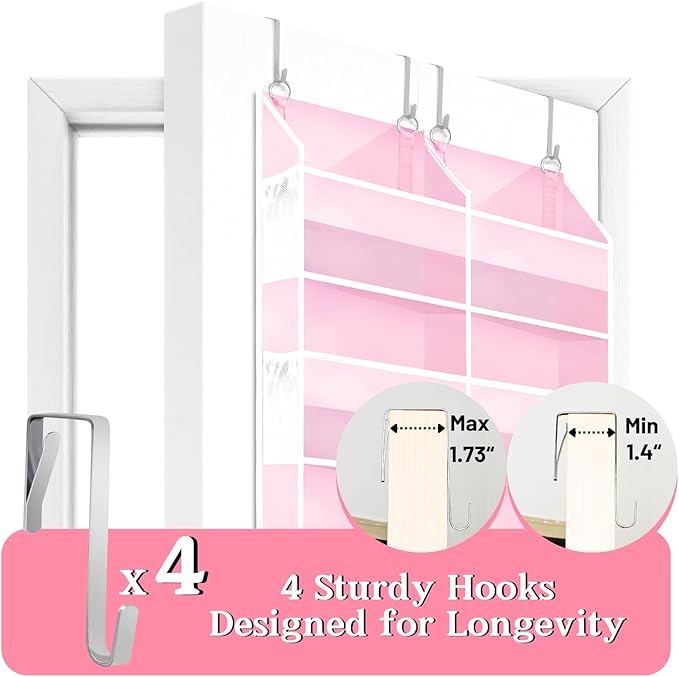 Ofiray-home Pink Over The Door Organizer 5 Tiers, Extra Large Behind Door
