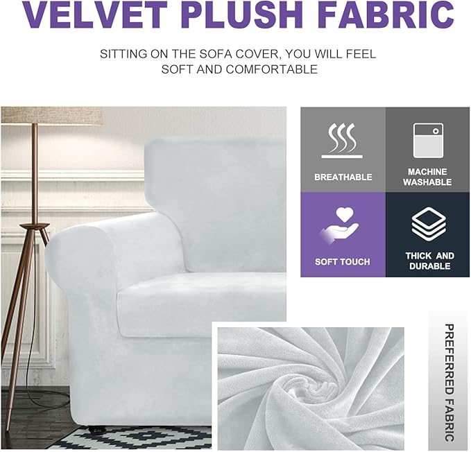 ZNSAYOTX Luxury Velvet Couch Cover 4 Piece Stretch Sofa Covers