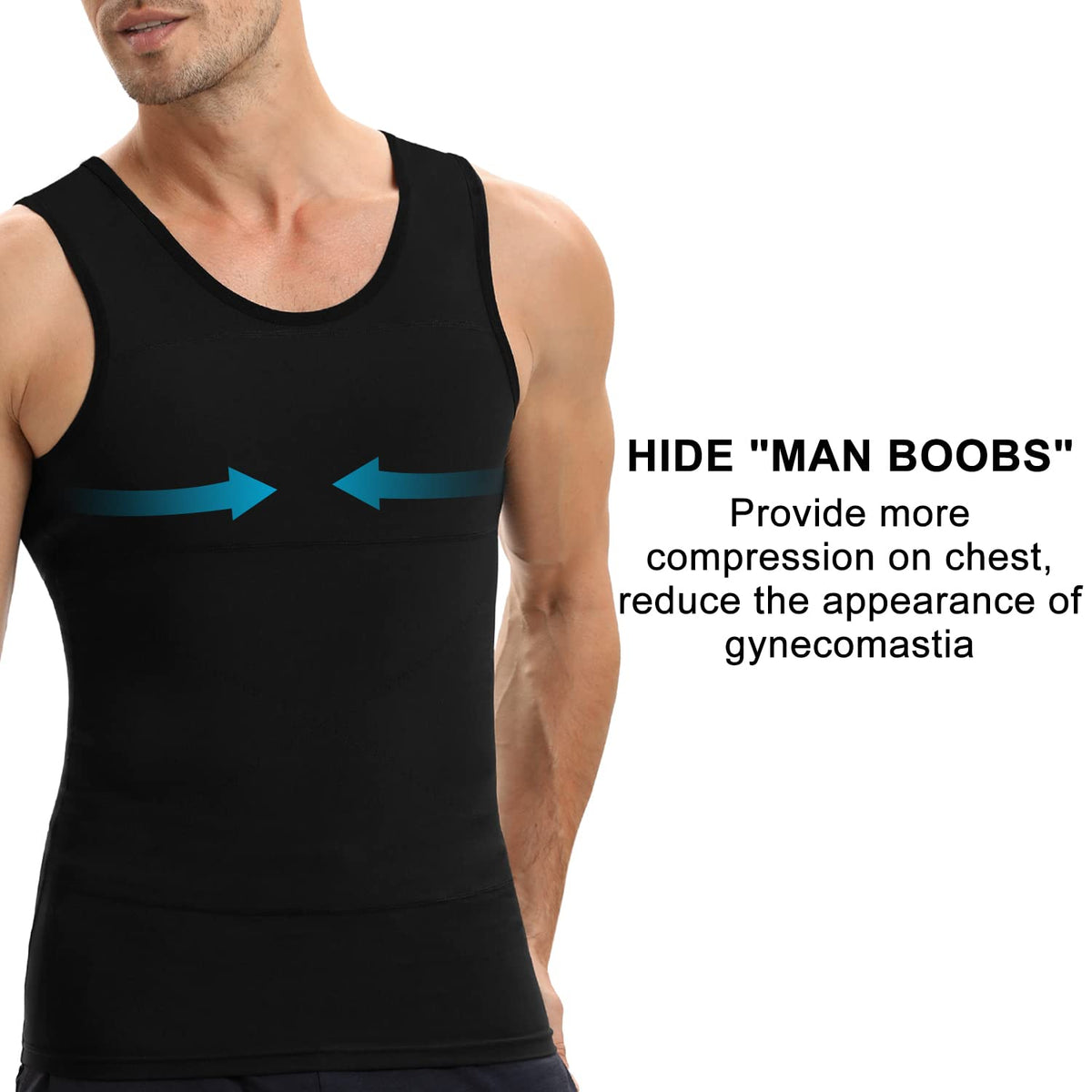 Lgtfy Mens Gynecomastia Compression Shirts, Slimming Body Shaper Tank Top, Tummy Control Undershirts - Change in Seconds Black