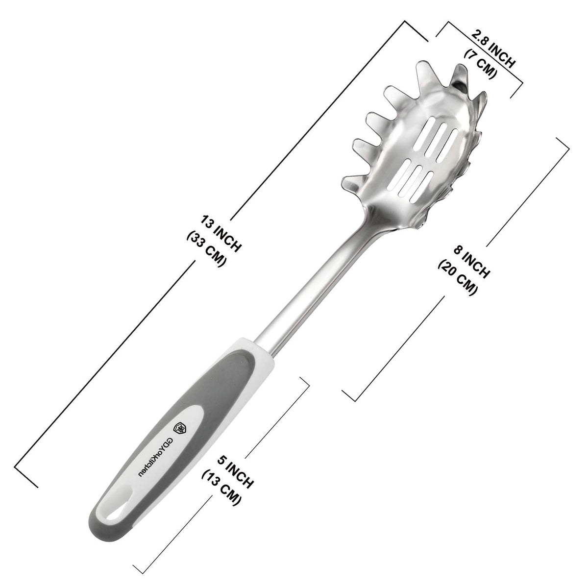 Premium Spaghetti Spoon Server Set - Stainless Steel Slotted Pasta Spoon and Fork with Comfortable Grip Design - Ideal for Serving and Straining Spaghetti, Noodles, and More - Set of 2 With Bonus Gift