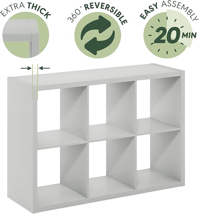 Furinno CUBICLE Book Shelf, 6-Cube Bookshelf, Extra Thick Frame Horizontally &