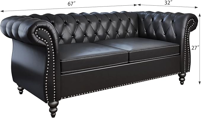 3 Piece Living Room Set, Chesterfield Leather Sofa Loveseat Couch Chair