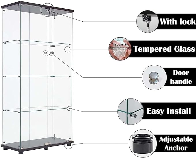 APRILSOUL Glass Display Cabinet 4-Shelf