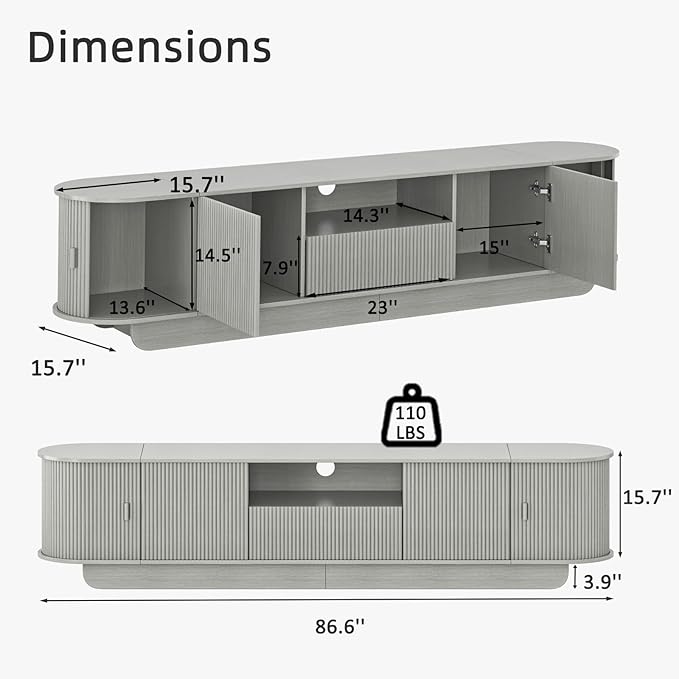 86.61'' Tambour TV Stand for 55-85 Inch, Entertainment Center
