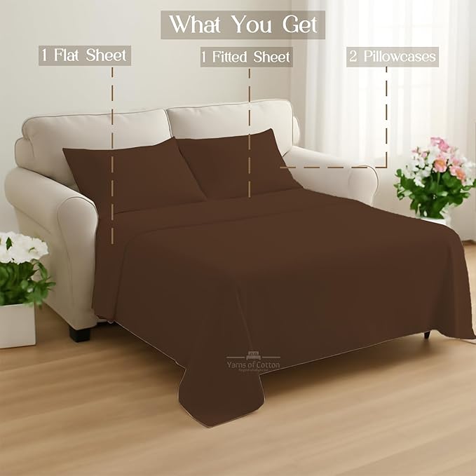 Sleeper Sofa Bed Sheet, 100% Cotton 400 Thread Count, 4 Piece Set, Deep Pocket