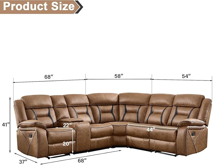 EBELLO Manual Reclining Sectional Sofa