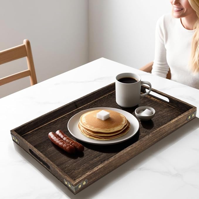 Serving Tray with Handles, 15.8"x 11" Wood Decorative Tray
