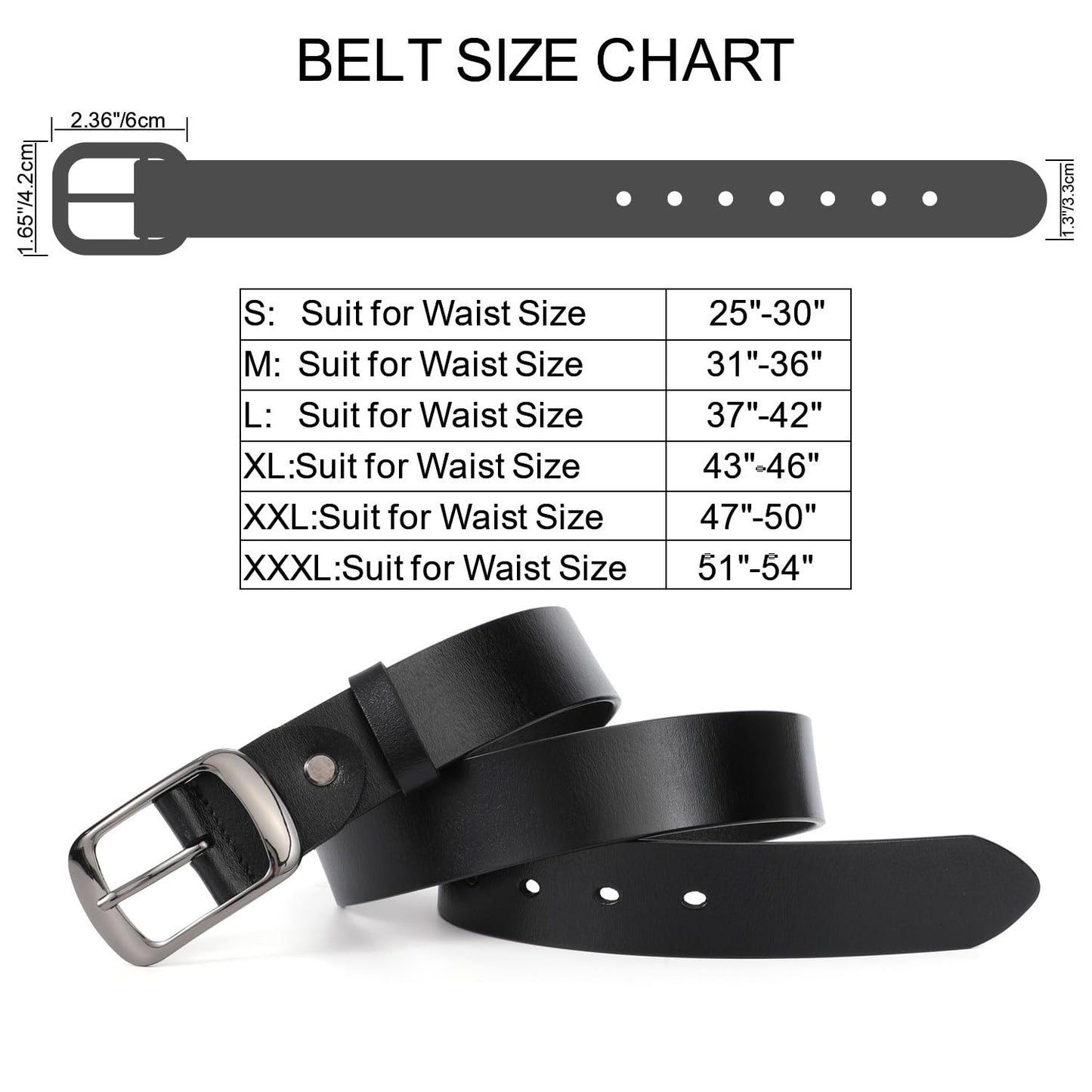 WHIPPY Women Leather Belts for Jeans Pants Fashion Dress Belt for Women with Solid Pin Buckle, Black, L