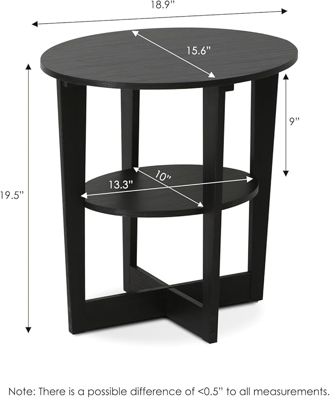 Furinno JAYA Side Table Set of 2, 2-Tier Round Modern End Table